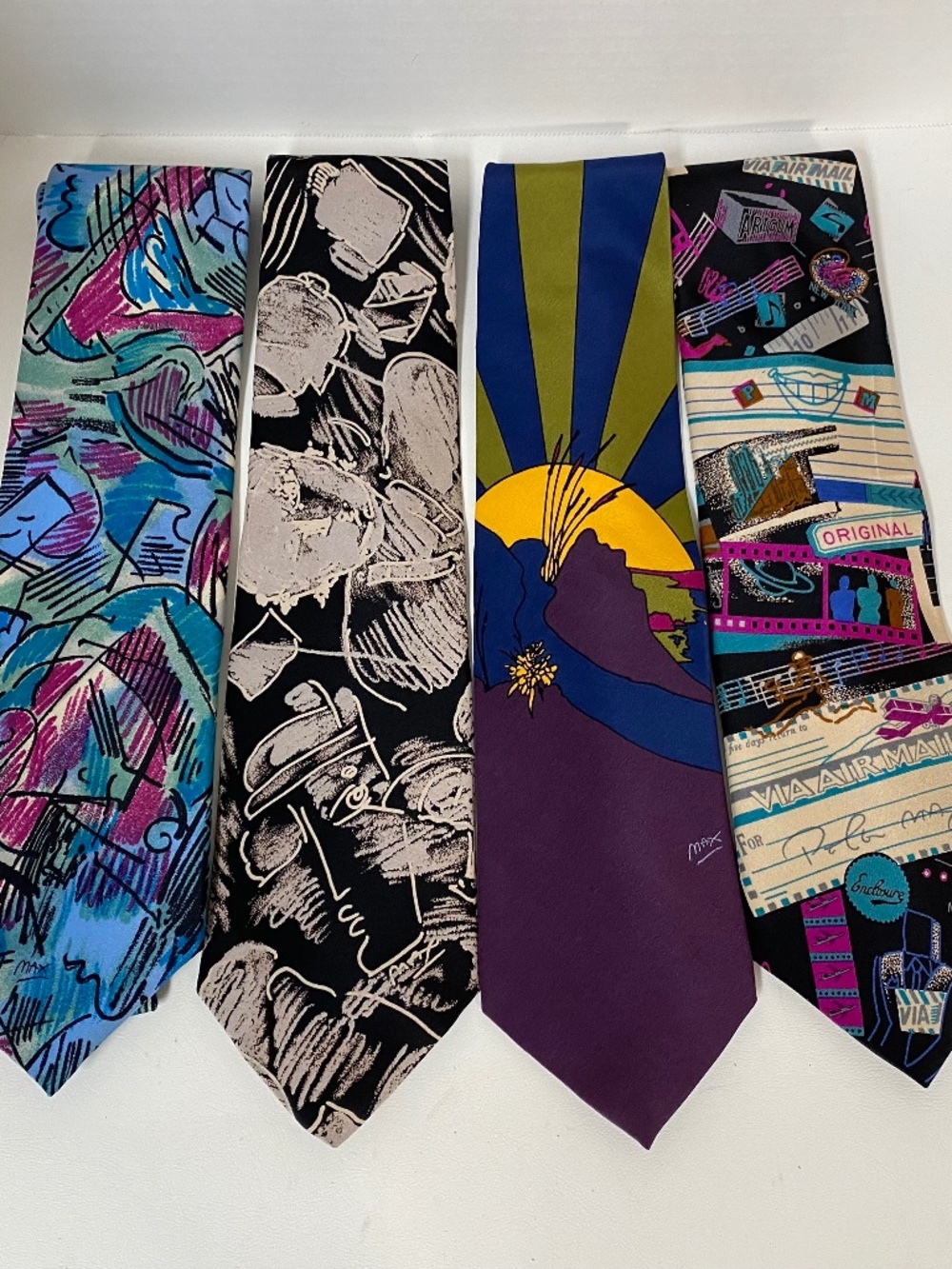Vintage NEOMAX Silk Neck Ties Peter Max Art Abstract Vibrant Handmade 56" X 3½"